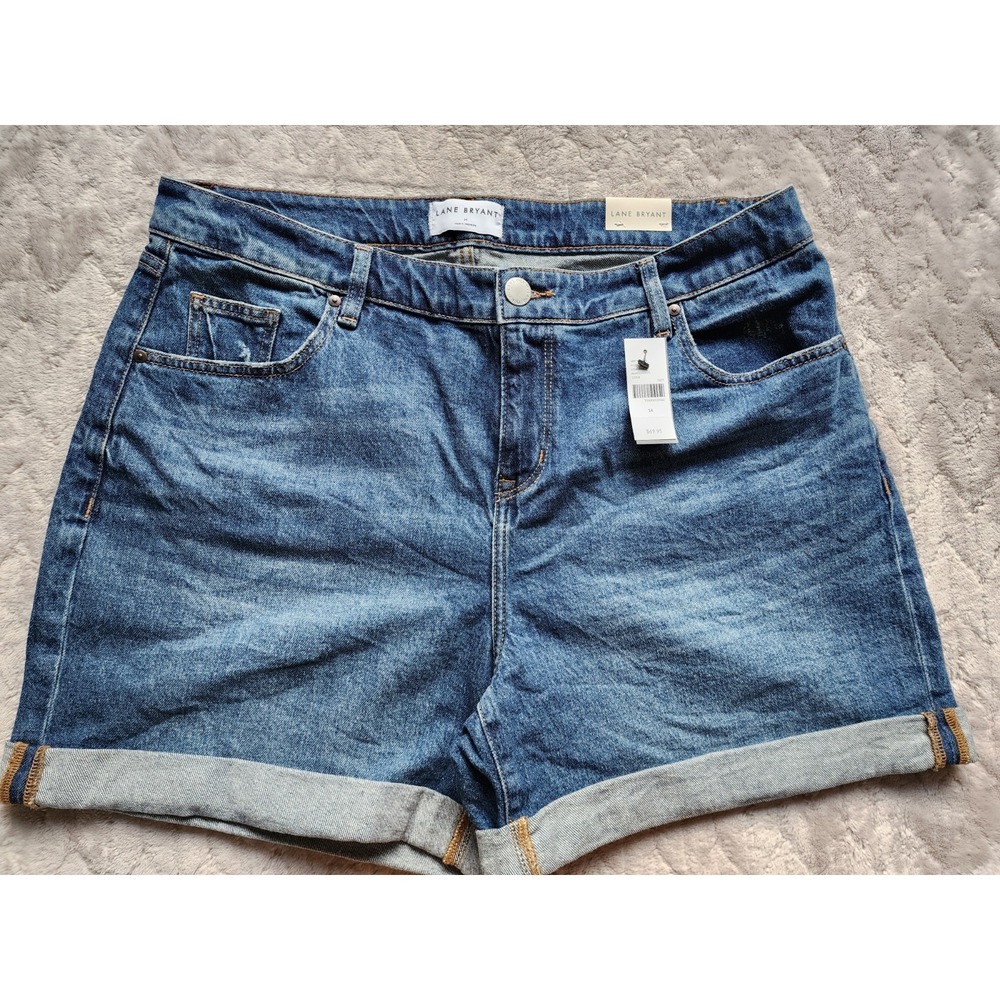 Lane Bryant Boyfriend Jean Shorts Blue Mid-Rise Cuffed Womens 14 5 Inch Inseam